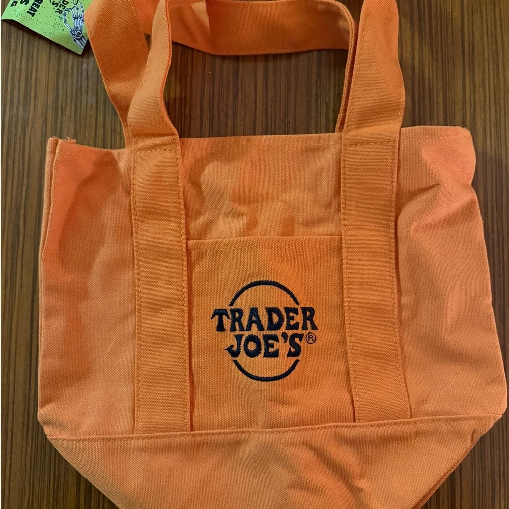 Trader Joe’s Trick or Treat Mini Canvas Tote Bag Orange NWT - Picture 2 of 3